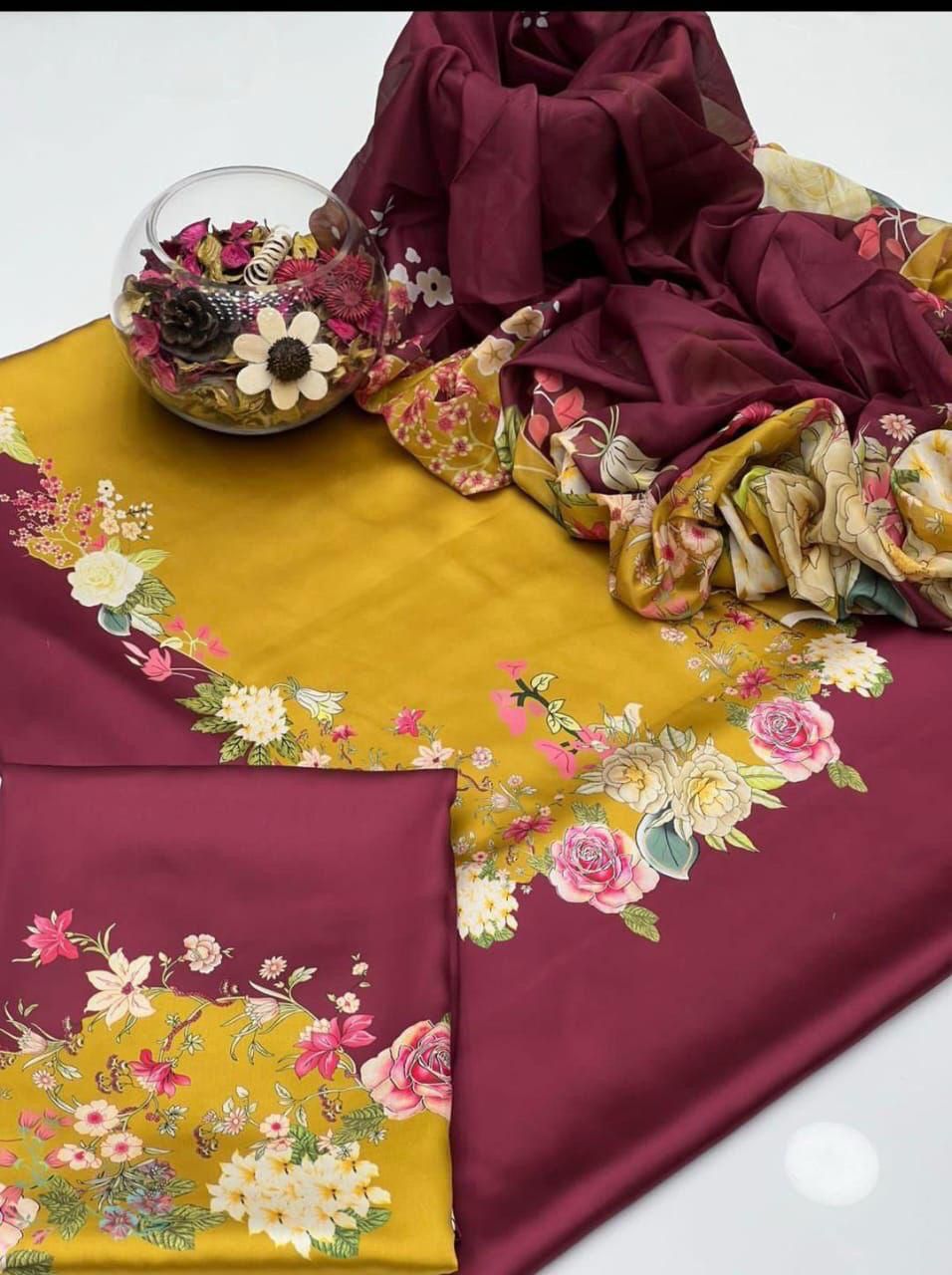 DIGITAL PRINT 3PC SILK UNSTITCHED SUIT - 112