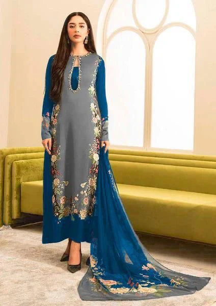 DIGITAL PRINT 3PC SILK UNSTITCHED SUIT - 114