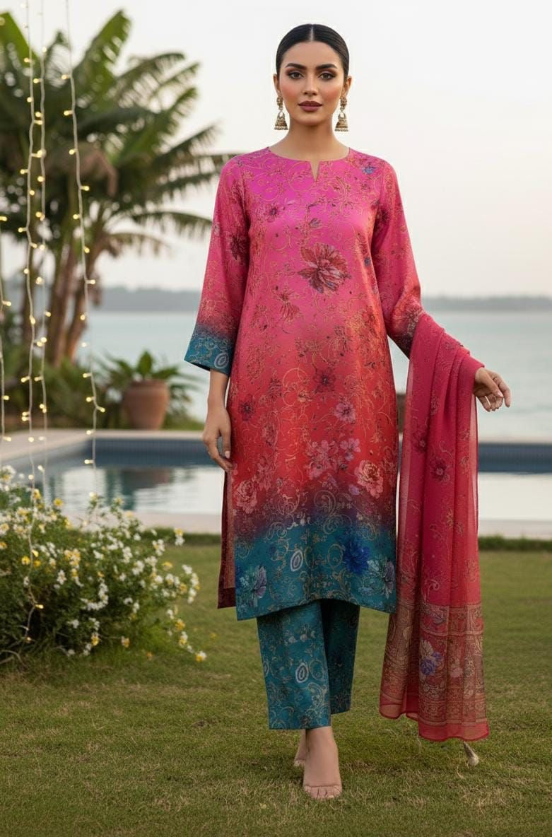 DIGITAL PRINT 3PC SILK UNSTITCHED SUIT 121