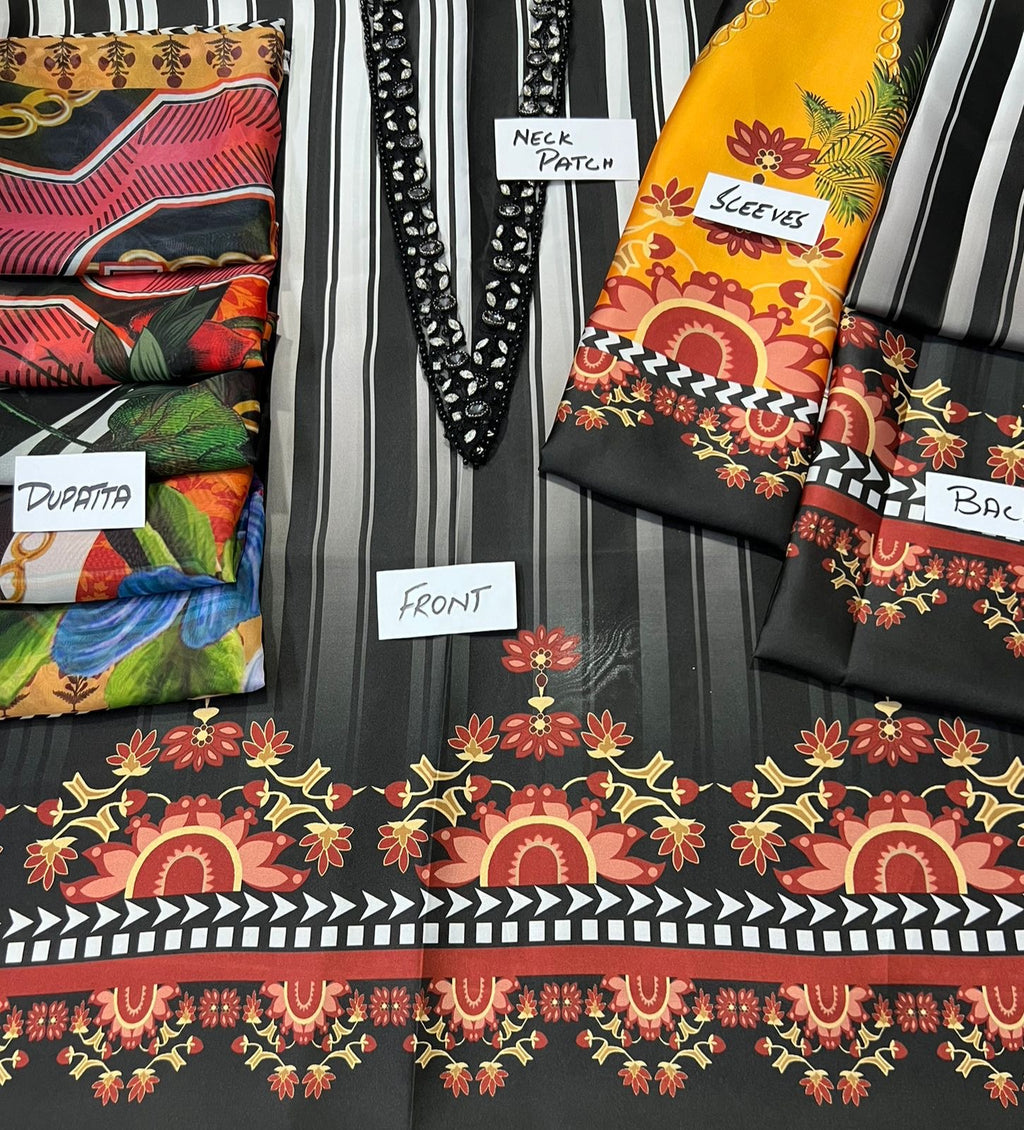 DIGITAL PRINT 3PC SILK UNSTITCHED SUIT 128