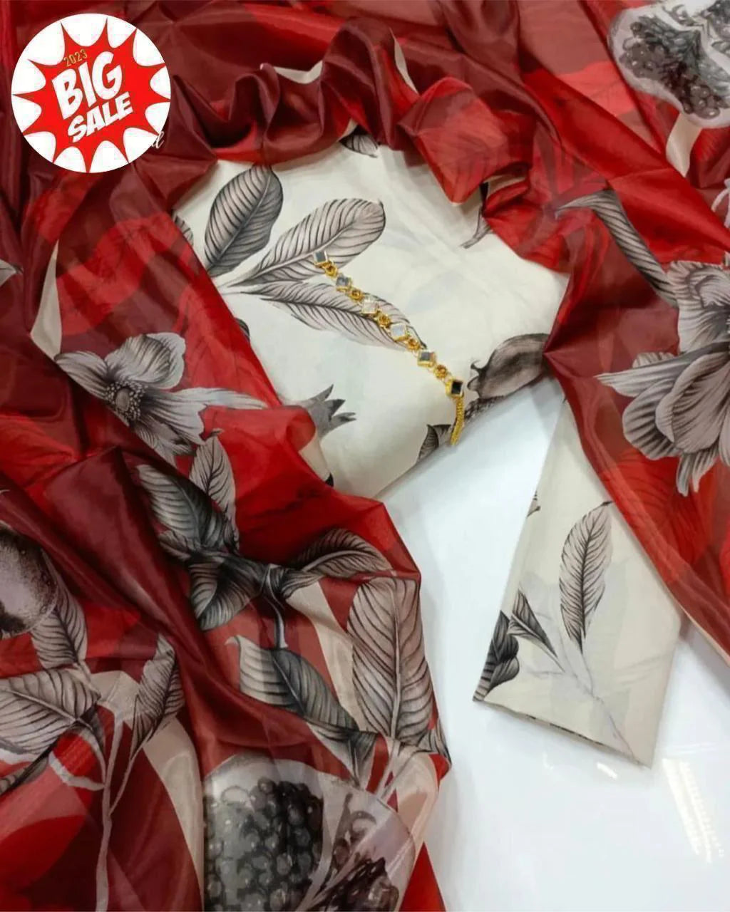 Digital Printed 3 Piece Swiss With Silk Dupatta Collection 101