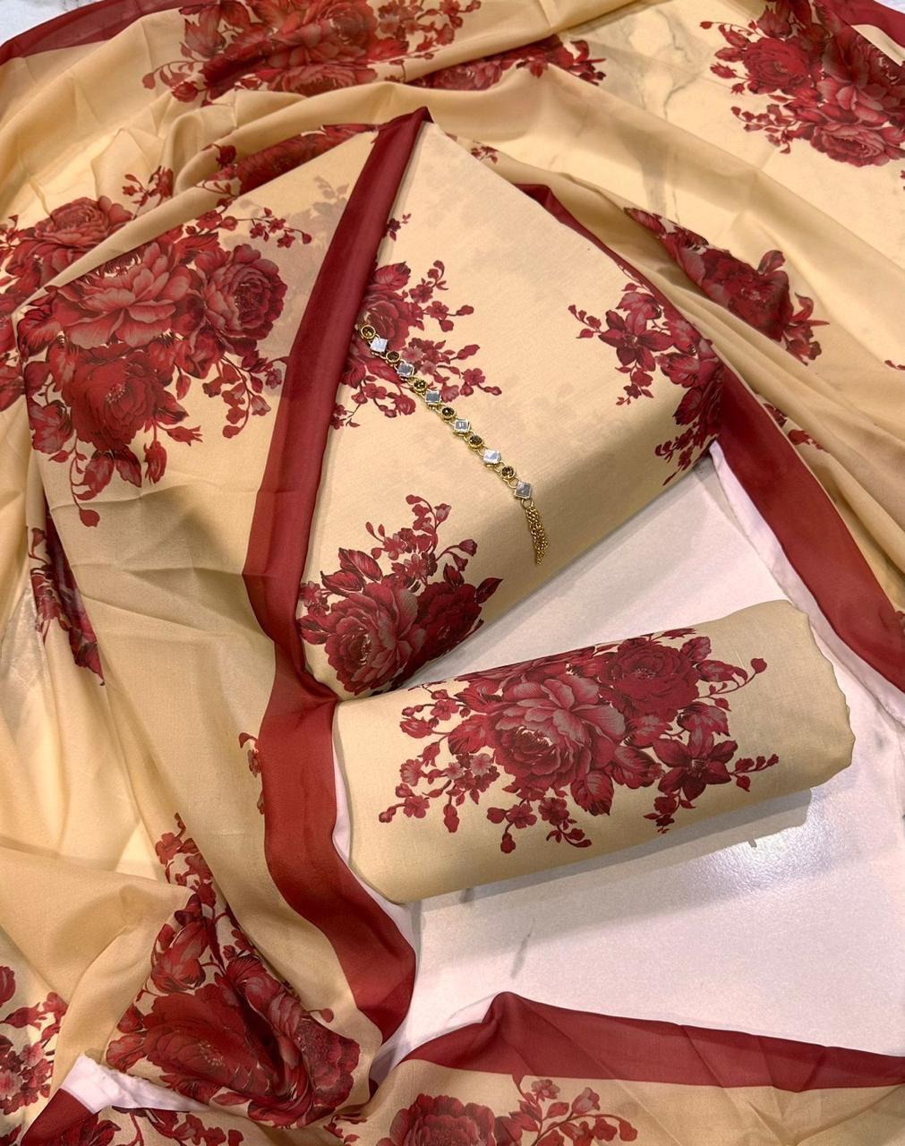 Digital Printed 3 Piece Swiss With Silk Dupatta Collection 06