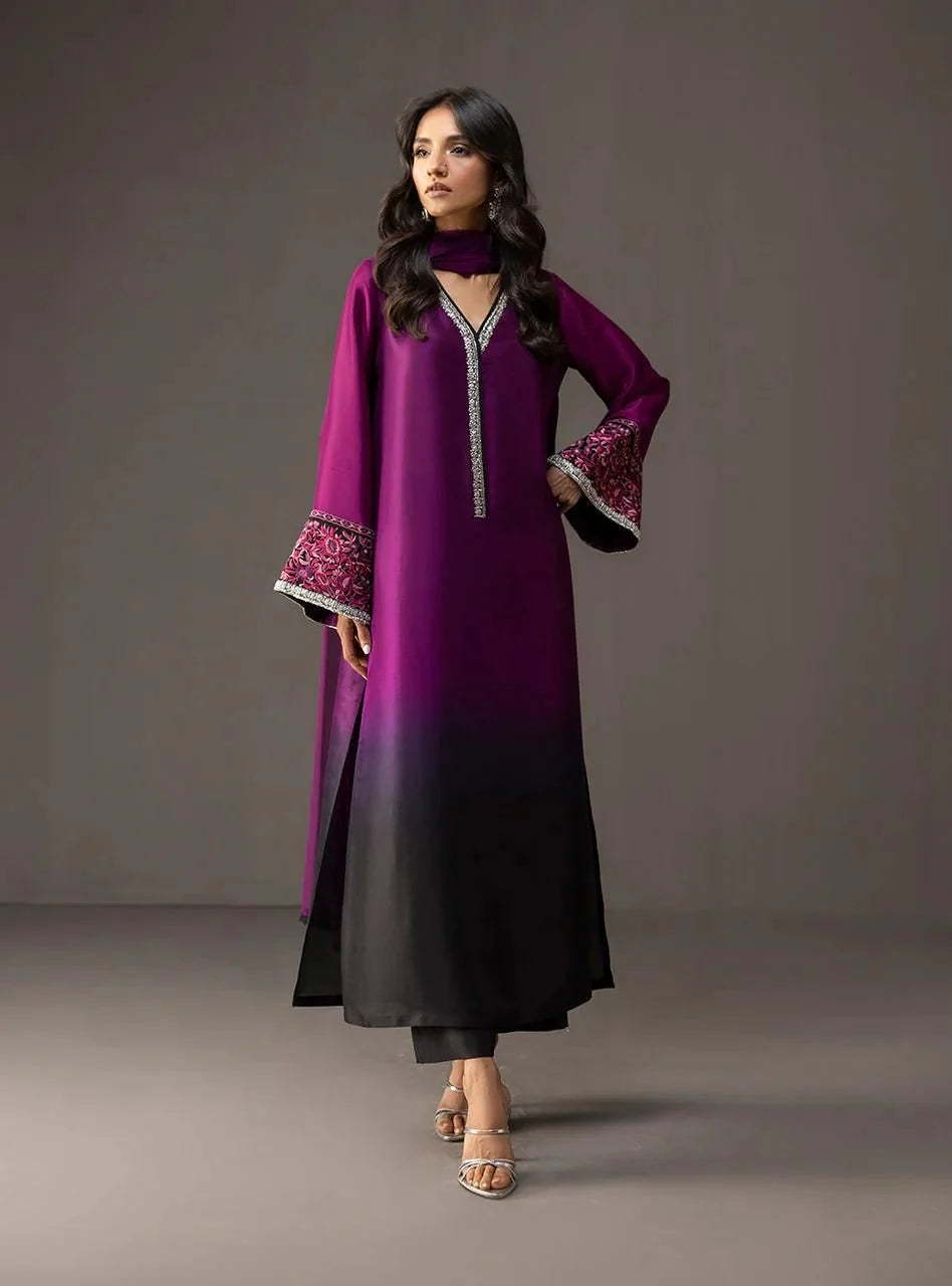 Shamoze Silk Digital Tye ‘N’ Dye 3pc Unstitched Suit - 153