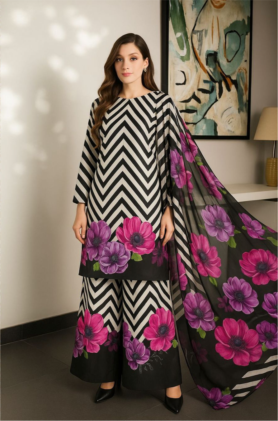 DIGITAL PRINT 3PC SILK UNSTITCHED SUIT 07