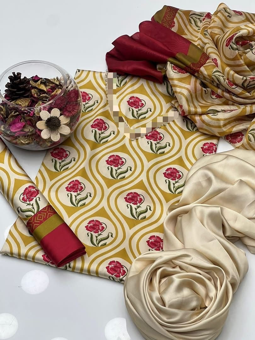 DIGITAL PRINT 3PC SILK UNSTITCHED SUIT 103
