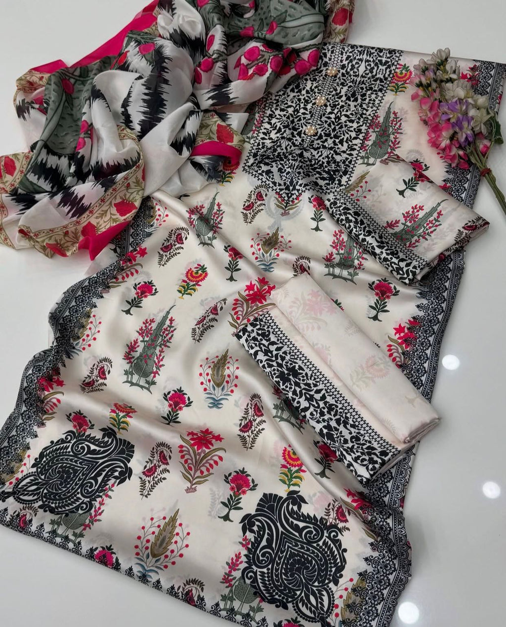 DIGITAL PRINT 3PC SILK UNSTITCHED SUIT 090