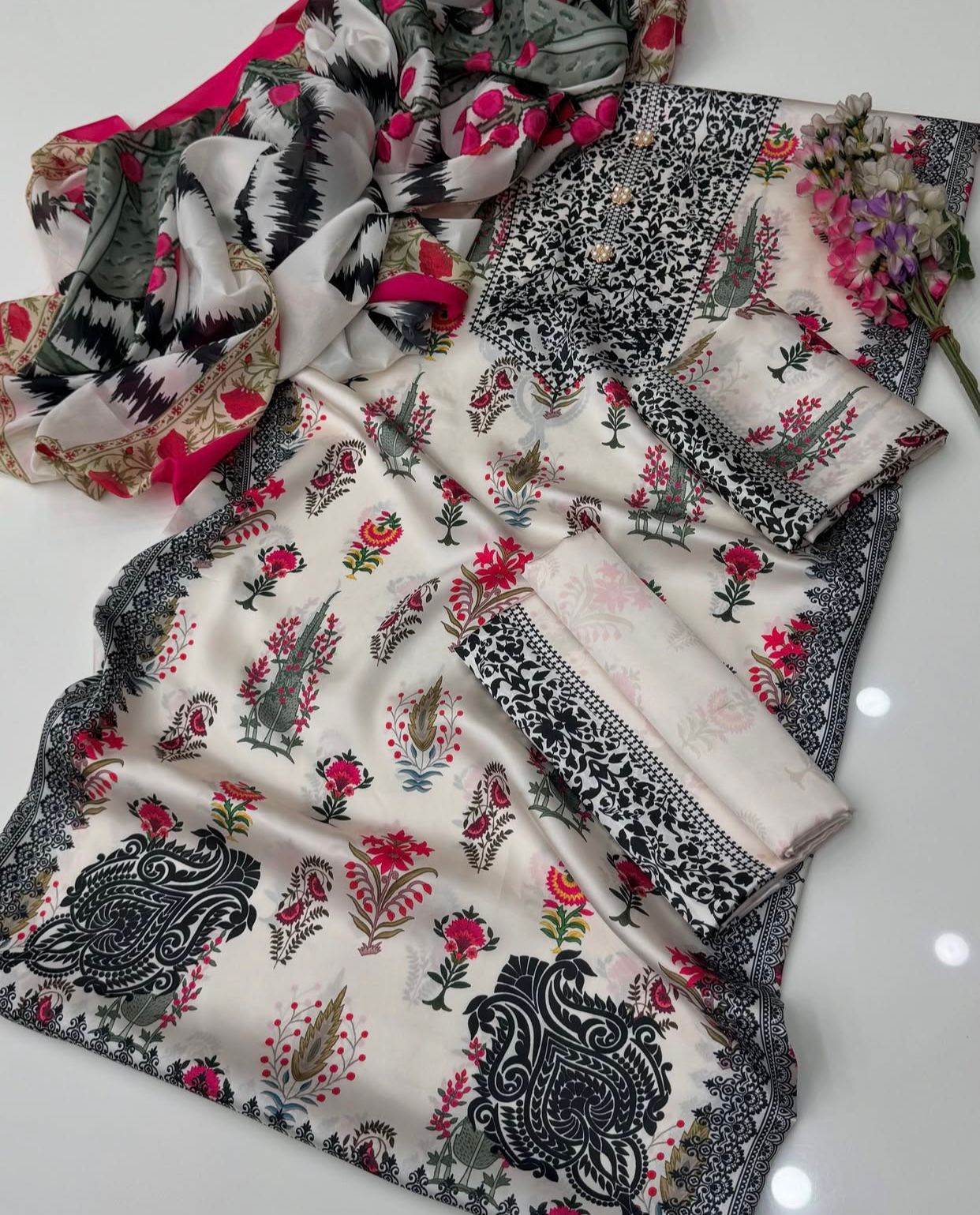 DIGITAL PRINT 3PC SILK UNSTITCHED SUIT 090