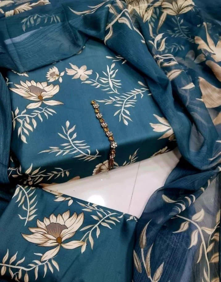 Digital Printed 3 Piece Swiss With Silk Dupatta Collection 30