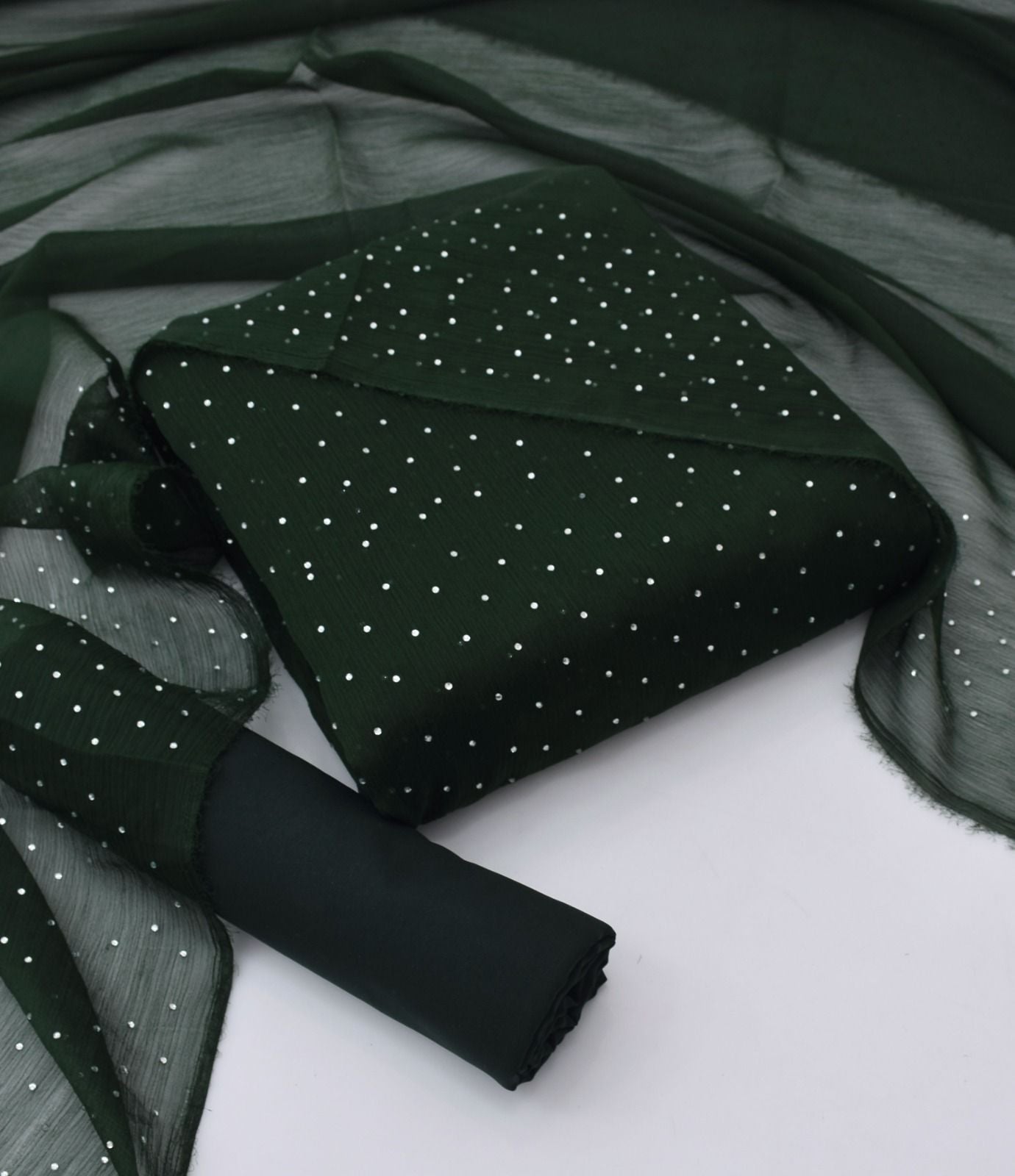 Stone Shifoon 3-Piece Suit - Dark Green