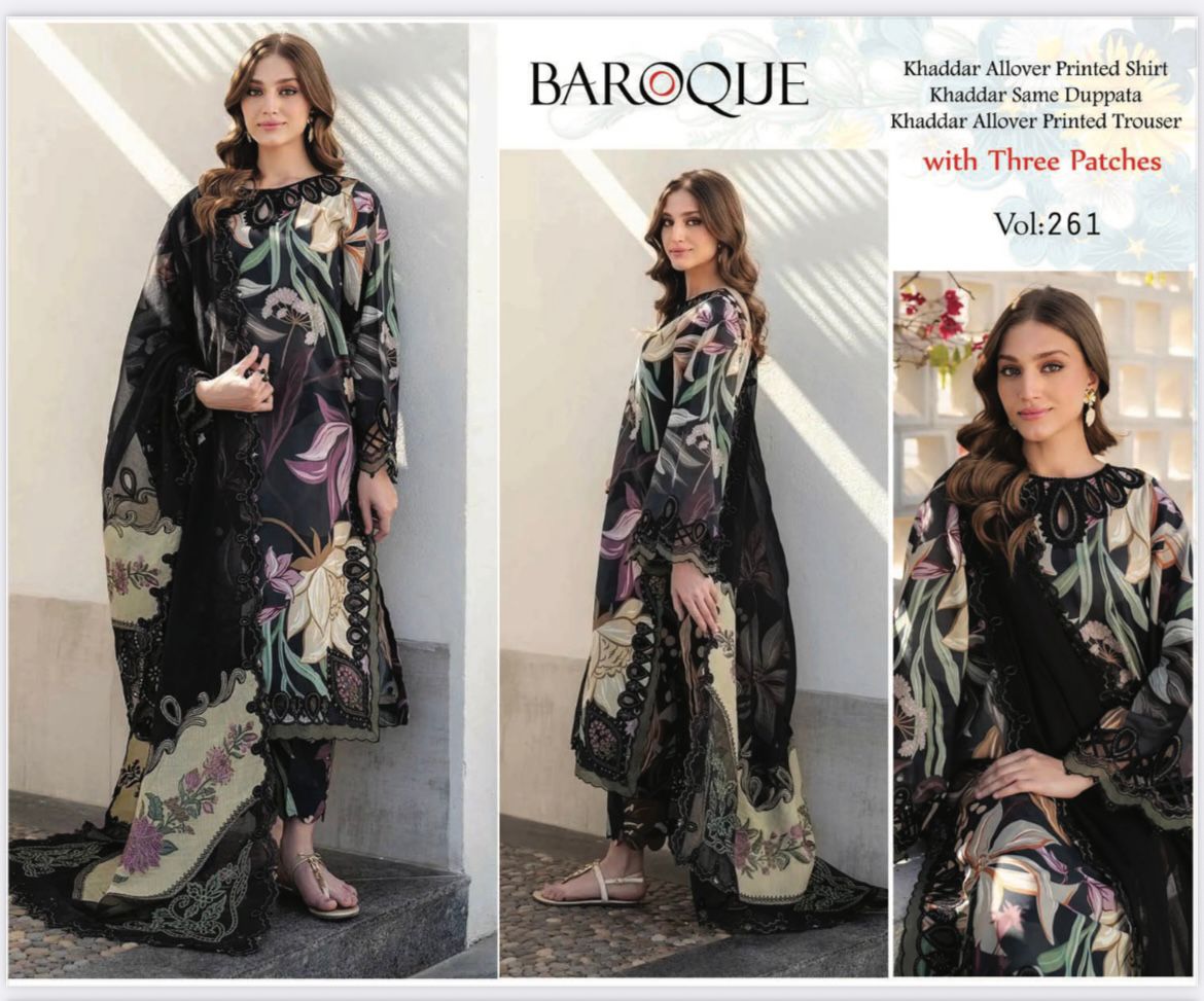 BAROQUE KHADDAR 3PC WITH EMBROIDERED PATCHES 01
