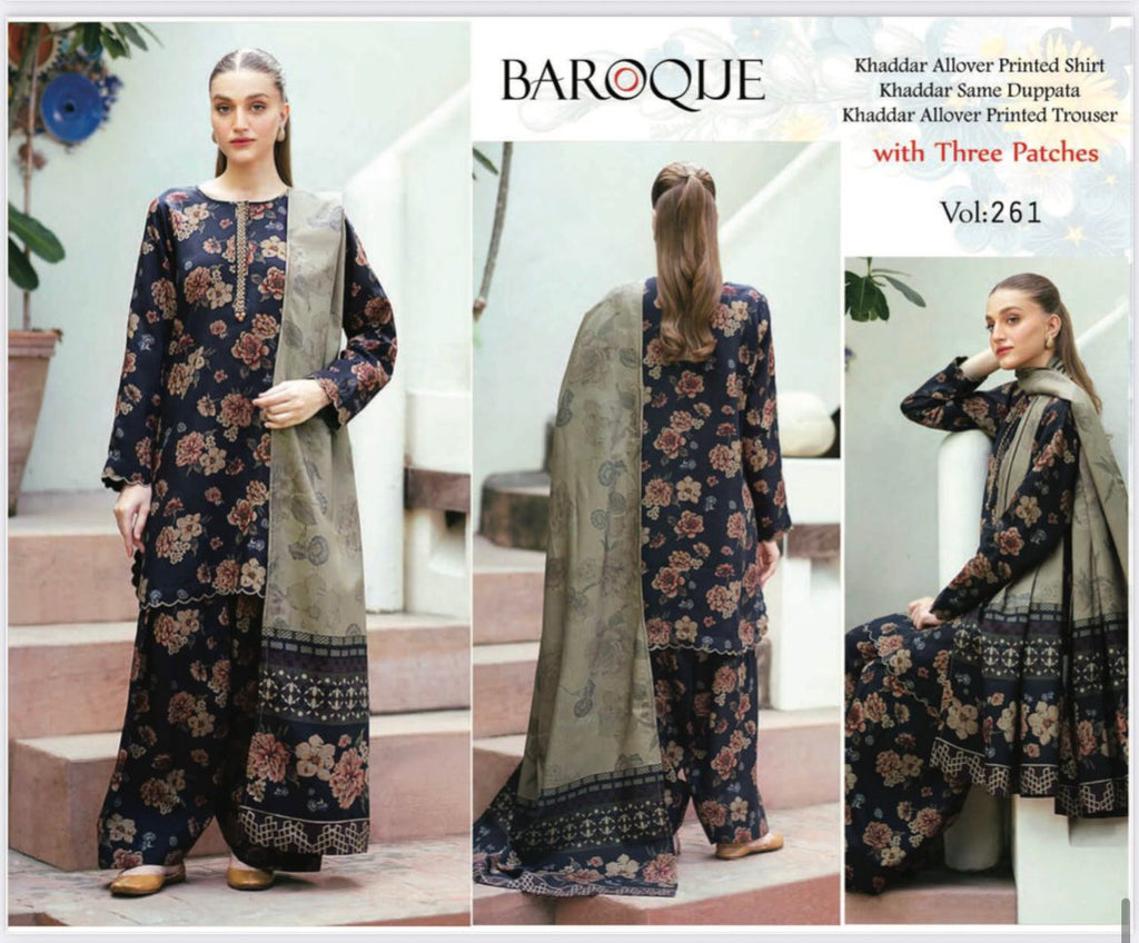 BAROQUE KHADDAR 3PC WITH EMBROIDERED PATCHES 06