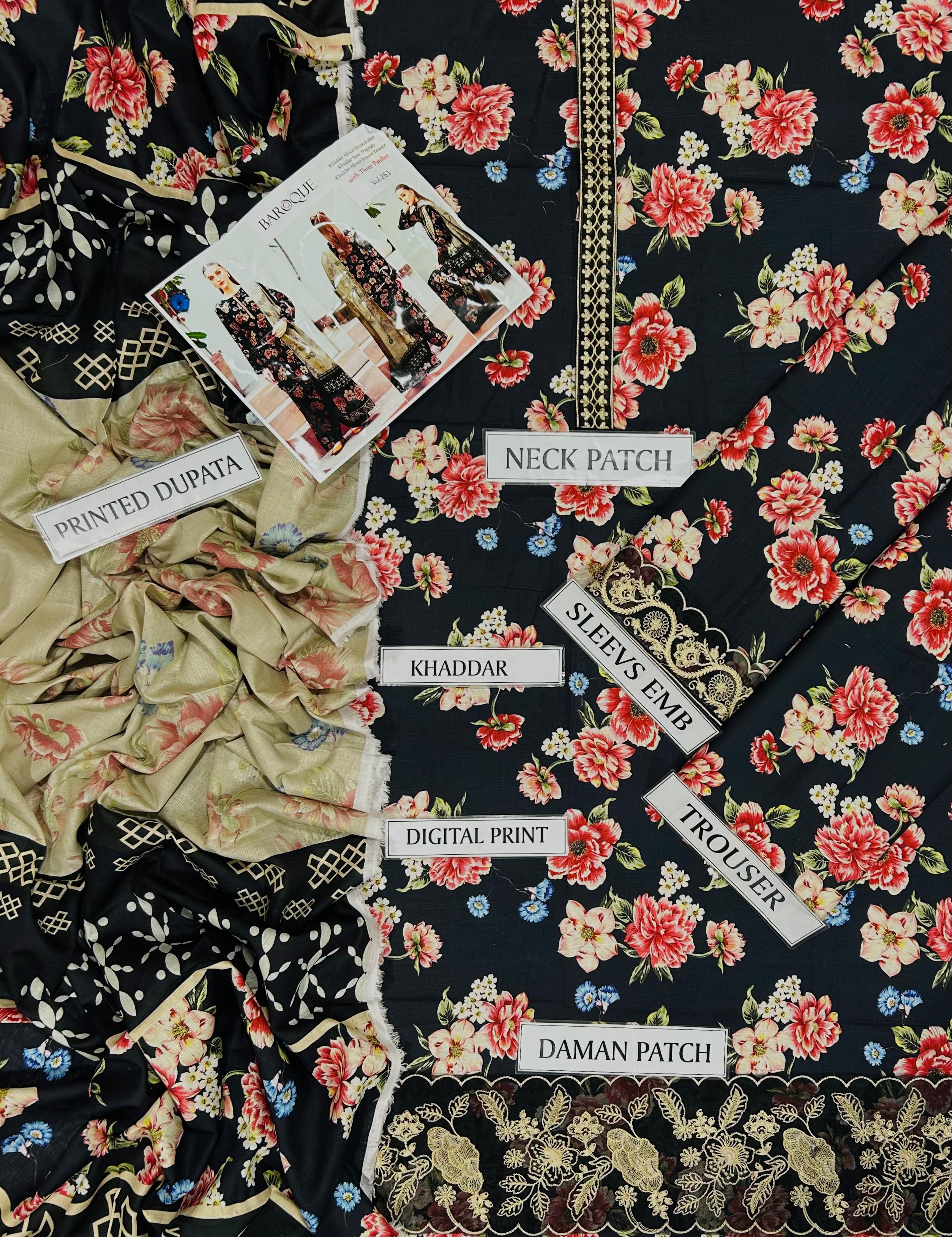 BAROQUE KHADDAR 3PC WITH EMBROIDERED PATCHES 06