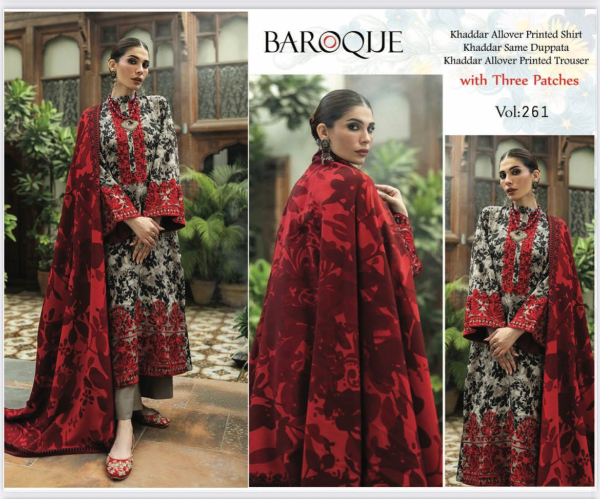 BAROQUE KHADDAR 3PC WITH EMBROIDERED PATCHES 07