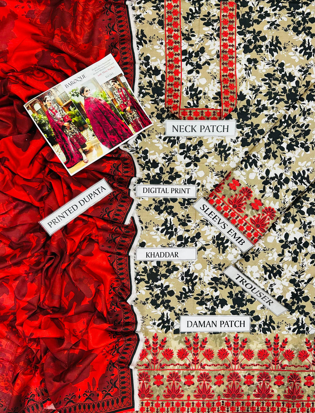 BAROQUE KHADDAR 3PC WITH EMBROIDERED PATCHES 07