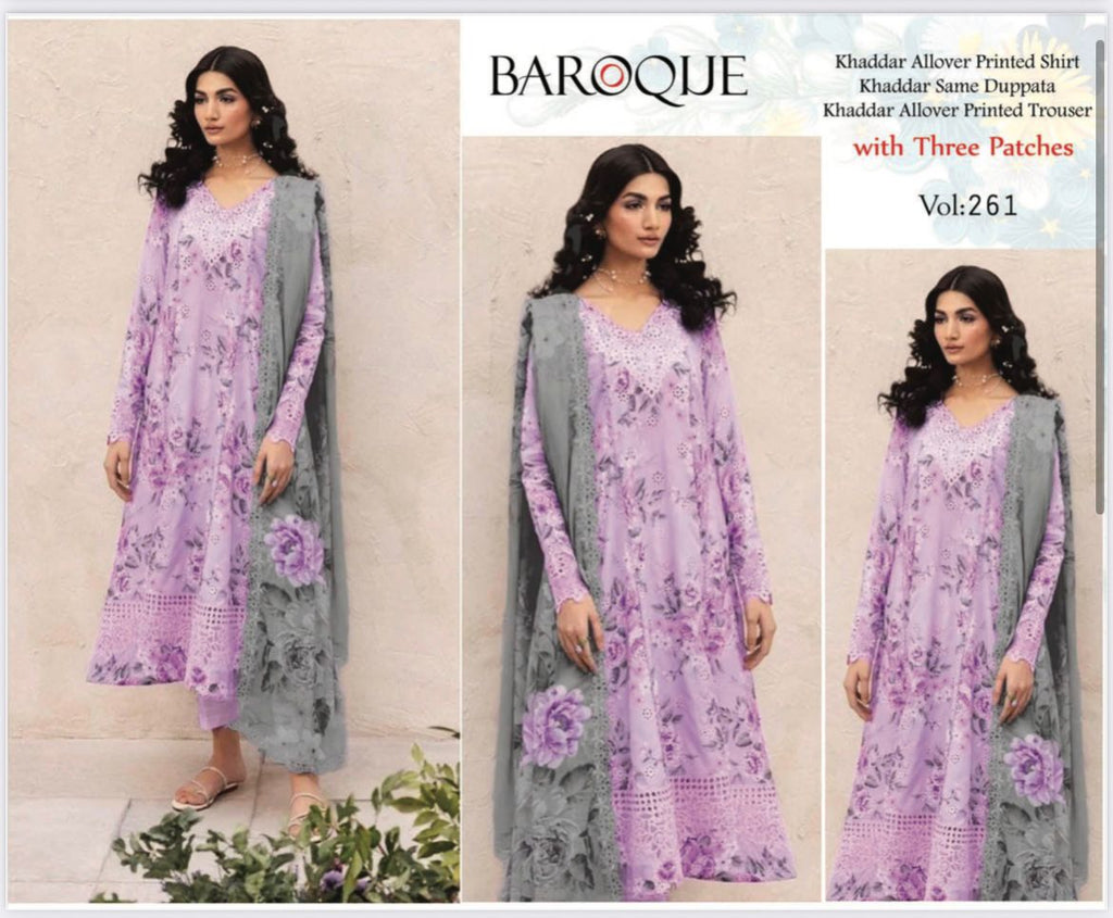 BAROQUE KHADDAR 3PC WITH EMBROIDERED PATCHES 08