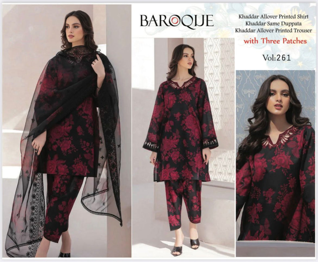 BAROQUE KHADDAR 3PC WITH EMBROIDERED PATCHES 09