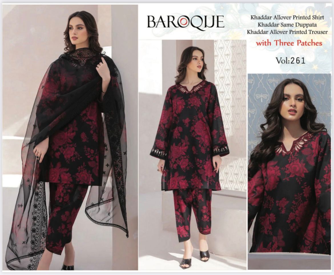 BAROQUE KHADDAR 3PC WITH EMBROIDERED PATCHES 09