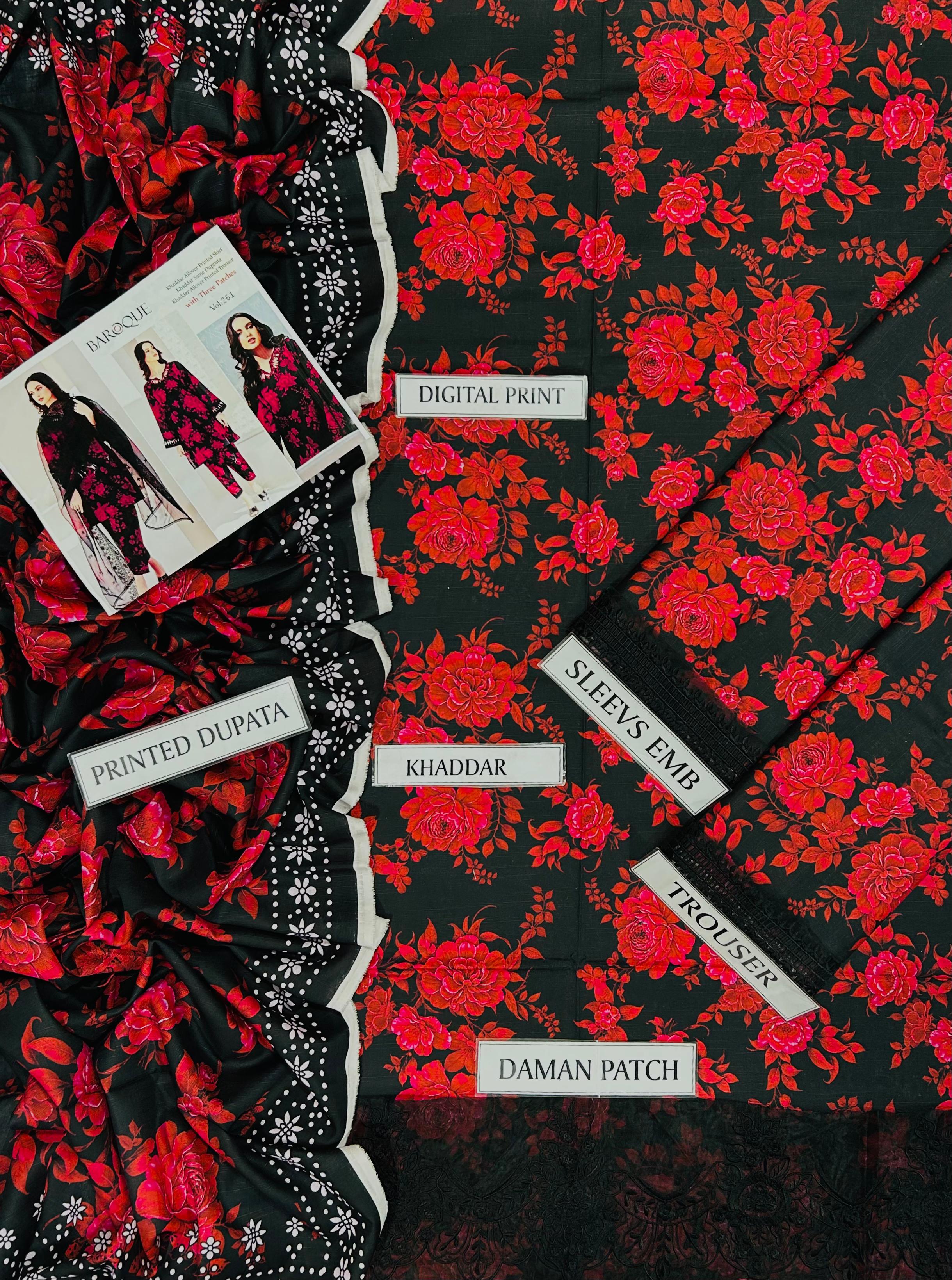 BAROQUE KHADDAR 3PC WITH EMBROIDERED PATCHES 09