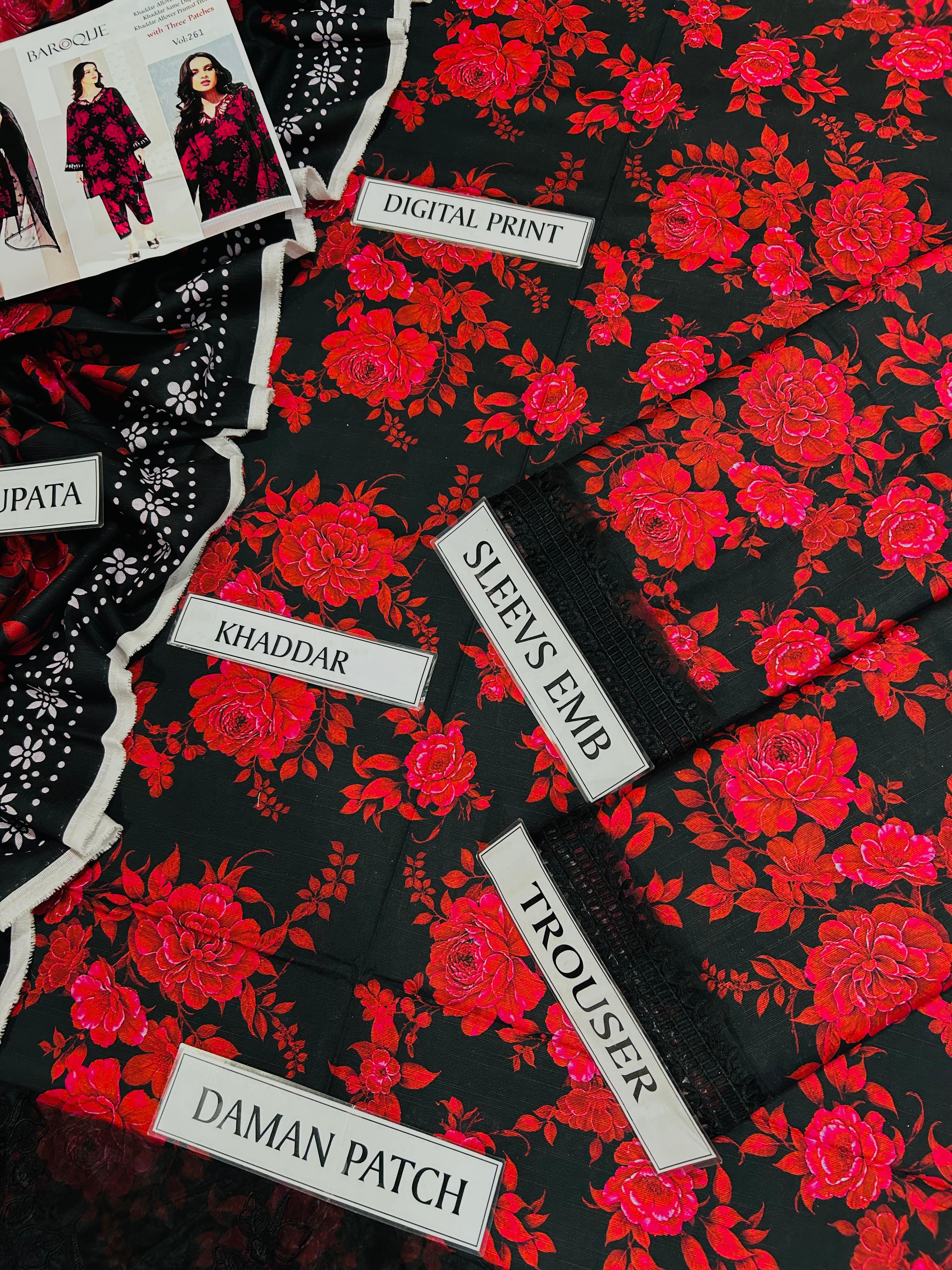 BAROQUE KHADDAR 3PC WITH EMBROIDERED PATCHES 09