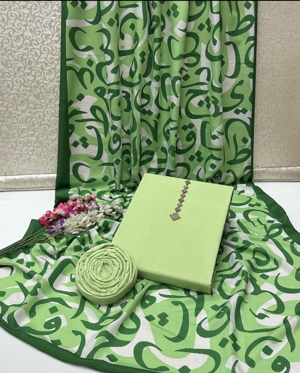 Katan Silk Calligraphy Suit 3pc