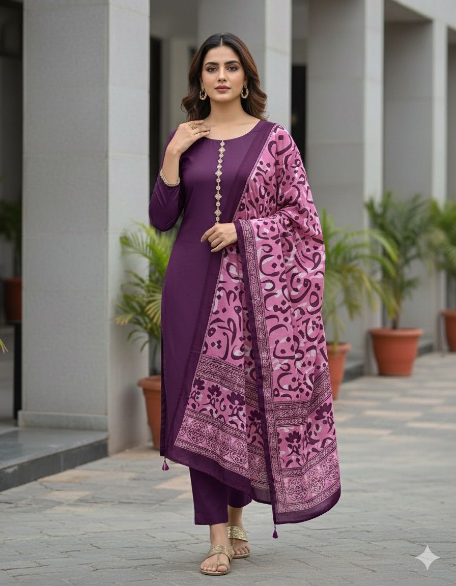 Katan Silk Calligraphy Suit 3pc