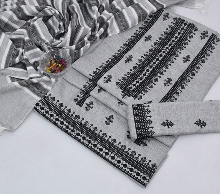 3pc Unstitched Khadi Khaddar Embroidered Suit