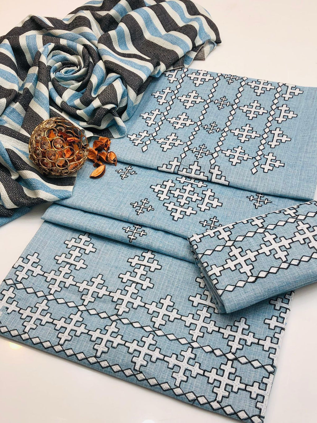 3pc Unstitched Khadi Khaddar Embroidered Suit