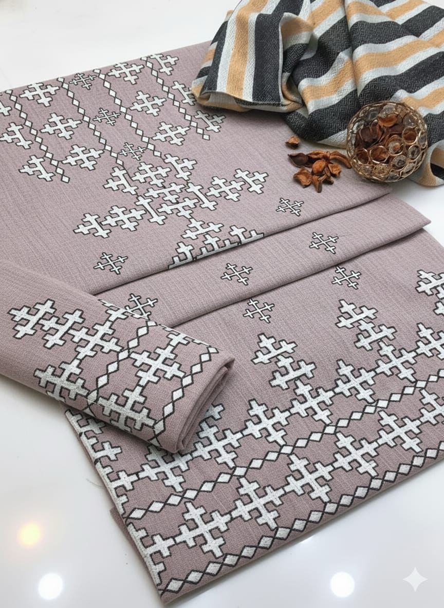 3pc Unstitched Khadi Khaddar Embroidered Suit